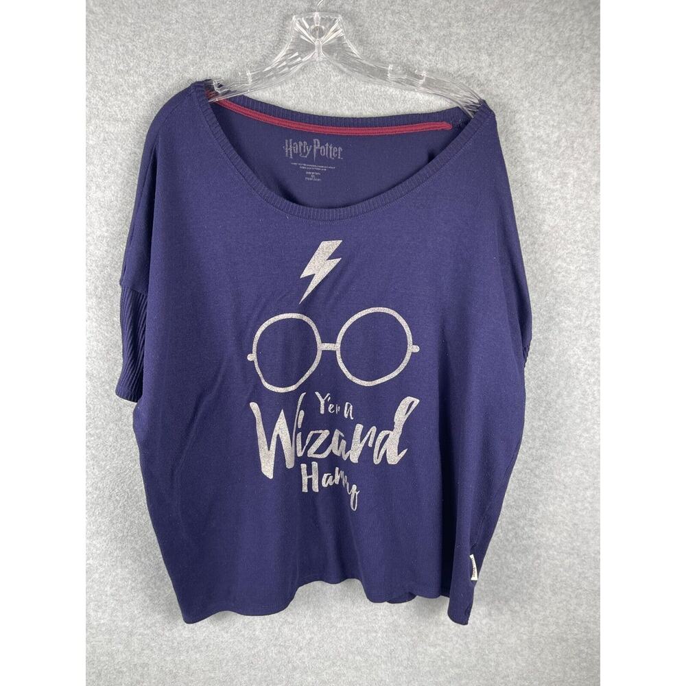 Harry Potter Yer a Wizard Harry Sweater Womens 2XL Navy Blue Scoop Neck Pullover
